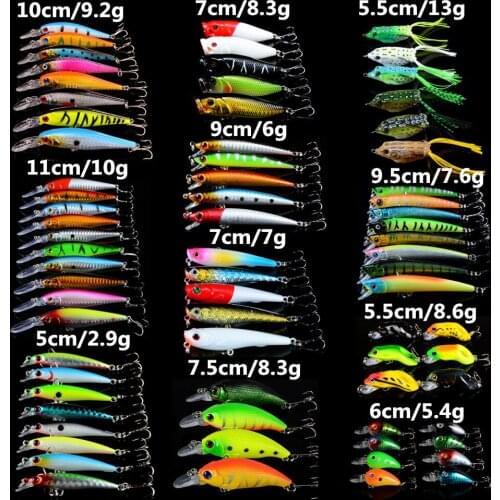 New Arrival 73pcs/lot Fishing Lures Mixed 11 Different Style Quality Good Models Bait Bass Crankbait Wobbler Plastic Hard baits