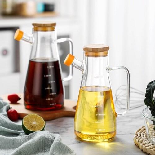 Transparent Glass Oil Bottle with Handle Scale Heat-resistant Lecythus Kitchen Tools Soy Vinegar Sauce Container