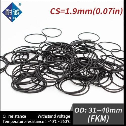 2PC/lot Rubber Ring Black FKM O ring Seals Thickness 1.9mm OD31/32/33/34/35/36/37/38/39/40mm Rubber O-Rings Fuel Washer