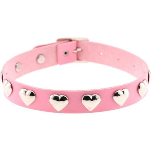 Spike Rivet Gothic Pink PU Leather Necklaces for Women Heart Chokers Necklace Pendant Collar Sexy Club Gifts Girl Jewelry