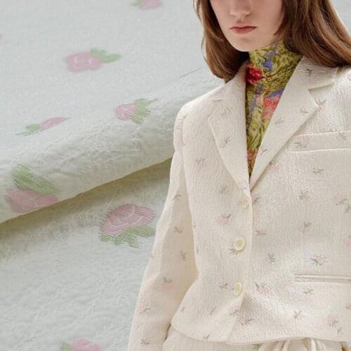 Pink flowers Texture yarn-dyed jacquard fabric for dress coat tissus au mètre telas por metro ткань для шитья tissu sewing tela