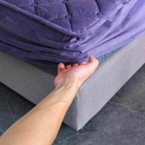 Bonenjoy 1 pc Warm Bed Cover King Size Purple Color Flannel Quilted Mattress Protection Pad Thicken Filled Fitted Bed Pad Queen