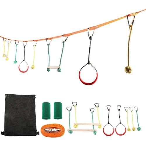Training Slackline Kit Warrior Obstacle Course for Kids Line Fitness Monkey Bars Gymnastic Rings Garden Game Toys Boy Gift