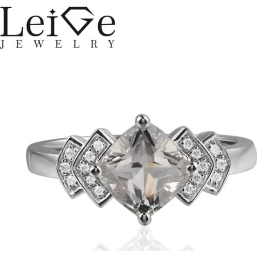 Leige Jewelry White Topaz Rings Cushion Cut Colorless Gemstone Wedding Rings For Woman 925 sterling silver November Birthstone