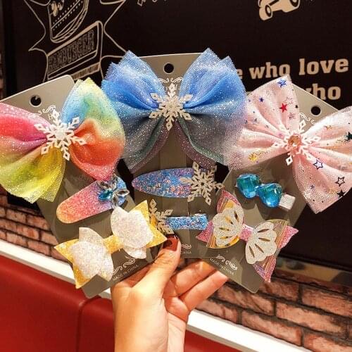 3pcs/set New Snowflake Chiffon Bow Hairpins Girls Cute Headband Hair Clip Children Sweet Barrettes Kids Fashion Hair Accessories