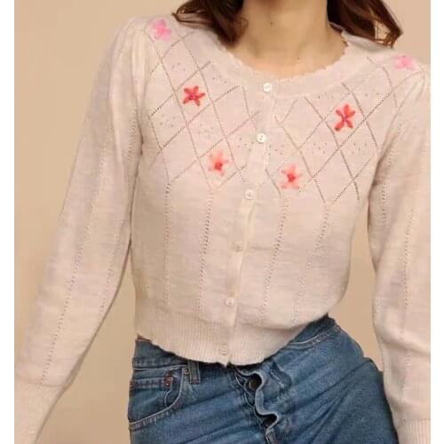 Women Elegant Geometric design Stitch Cropped Cardigan