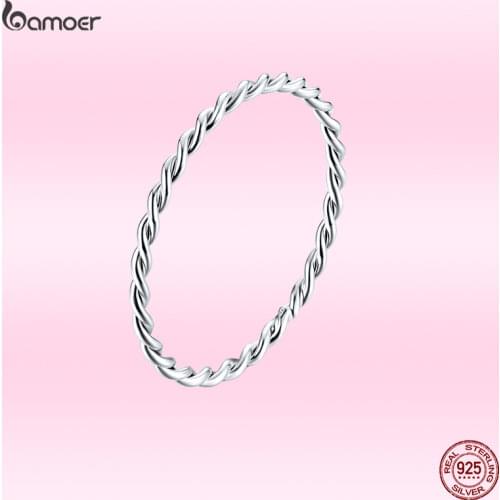 Bamoer 925 Sterling Silver Twisted Minimalist Finger Rings for Women Summer Fashion Simple Personalized Jewelry Present SCR640