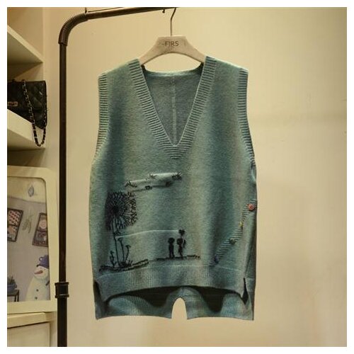 Spring And Autumn Fashion New V-neck Knitted Vest Womens Casual Loose Sleeveless Wool Waistcoat Bottomed Sweater Top