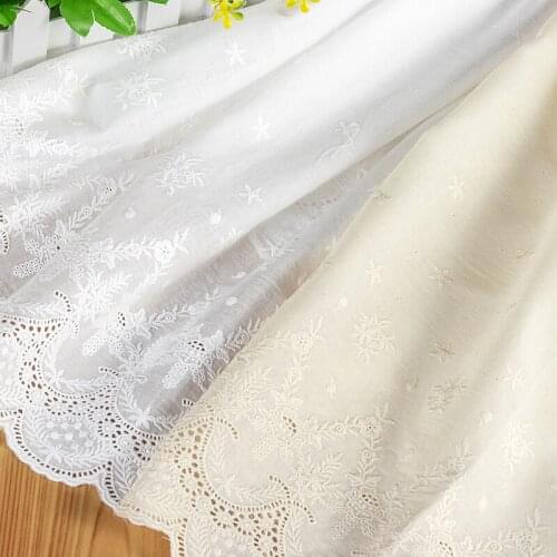 Cotton Fabric 1 yard Ivory Apricot Embroidered Cloth Blouse Dress Tablecloth Curtains Sewing Material 130cm 51" Wide M4F333