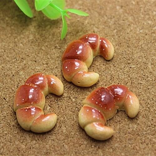 10pcs Cute New Imitation Croissant Bread Resin Miniature Food Art Cabochons Flatback DIY Craft scrapbooking,18*24m,RF2014
