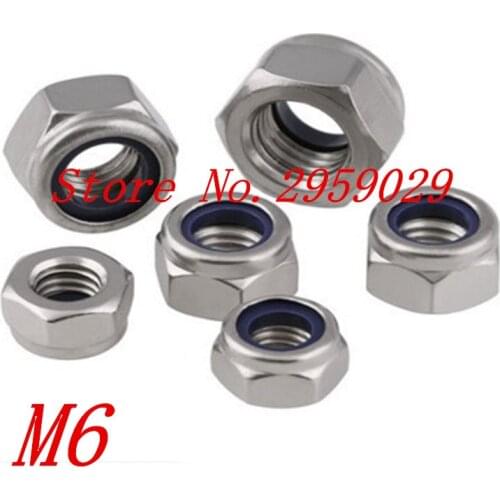 100pcs/lot DIN985 M6 Stainless Steel A2 Nylon Lock Nut