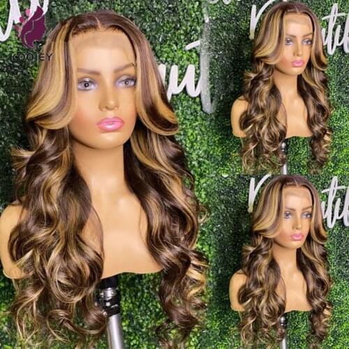 #4/27 Highlight Colored Human Hair Wigs For Black Woman Plucked 13x4 Lace Human Hair Wigs Ombre Remy Body Wave Lace Closure Wig