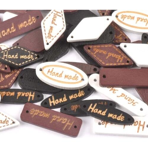50Pcs Random Mixed Shape Tags Wood Crafts DIY Scrapbookings 2 Holes Wooden Button "Hand Made" Clothes Sewing Accessories m1869