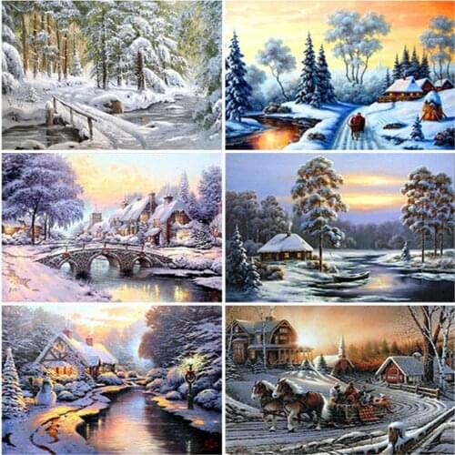 5D DIY Diamond Painting Winter Snow Scenery Landscape Full Square/Round Diamond Home Decor Gift Cross Stitch Kit Mosaic Art