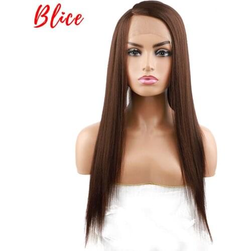Blice Long Straight Hair Synthetic Front Lace Wig Brown Natural Density Side Part Cosplay Glueless Heat Resistant Wigs For Women