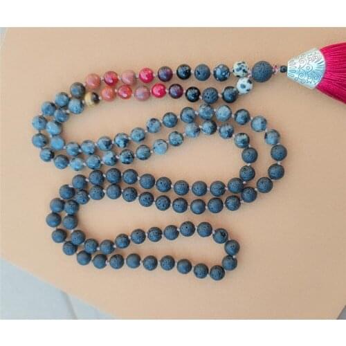 8mm Rhodochrosite 108 Beads Tassel Knotted Necklace Fancy Lucky Spirituality Bracelet Colorful Elegant Yoga