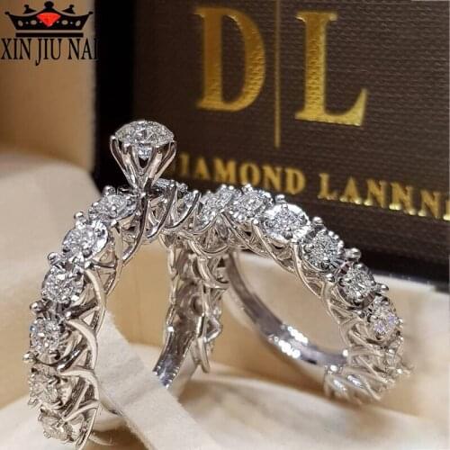 Brand Luxury Female Crystal White Zircon Stone Ring Set 925 Silver Engagement Ring Vintage Bridal Wedding Rings For Women