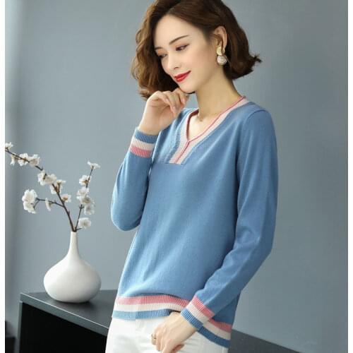 European Fashion 2019 Sweet heart striped Sweaters and Pullovers Long Sleeve Patchwork Knit Sweaters Vintage Loose Tops Kawaii