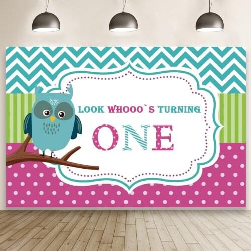 Owl Cartoon Baby Turning One Birthday Party Backdrop Studio Photographybaby Shower Poster Decors Prop Background