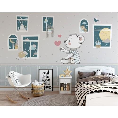 Custom photo wallpaper decorative painting window love bear childrens room background wall wallpaper kindergarten 3D wall cover