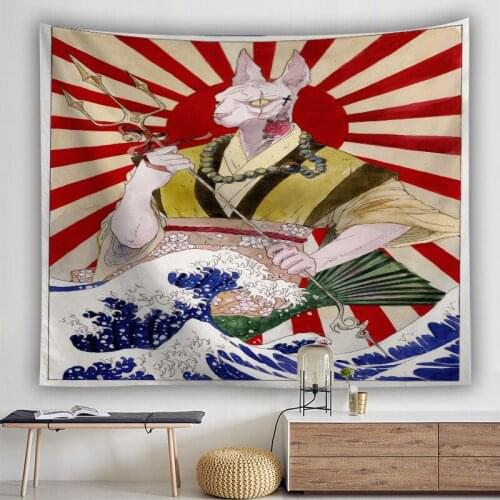 Japanese Style Octopus Elk Whale Geisha Mythology Figure Tapestry Wall Hanging Kitchen Home Decor Colorful Wall Cloth Tapestry