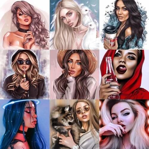 Personality Girl Picture Oil Painting By Numbers Kits Art Digital Acrylic Painted DIY Coloring By Numbers Home Art Decor