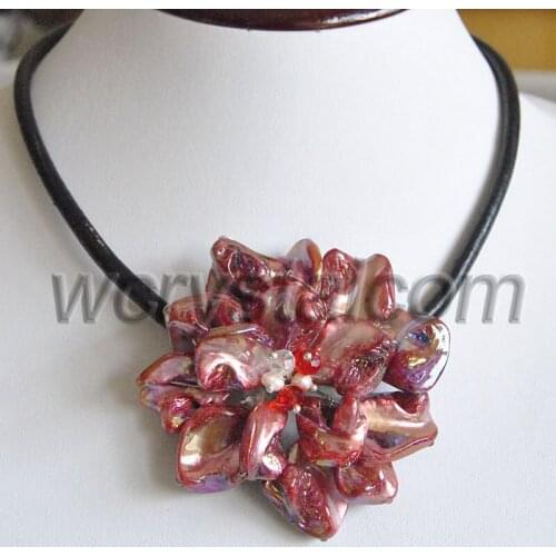 Red shell Beads One Flower pendant Designer Necklace Wholesale