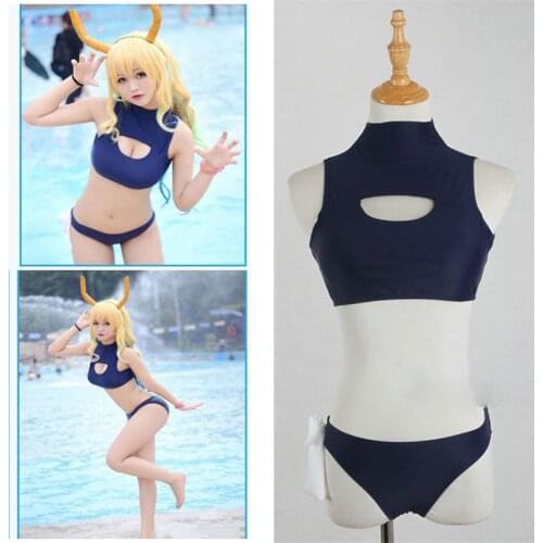 Cute Sexy Anime Miss Kobayashi-san Chi no Maid Dragon Lucoa Open Chest Bathing Suit Swimwear Swimsuit Sukumizu Cosplay Costume