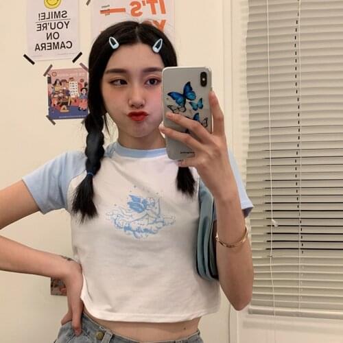 Cupid Vintage Ins Print T-shirt Womens T-shirts Tops Japanese Kawaii Ladies Ulzzang Female Korean Harajuku Clothes For Women