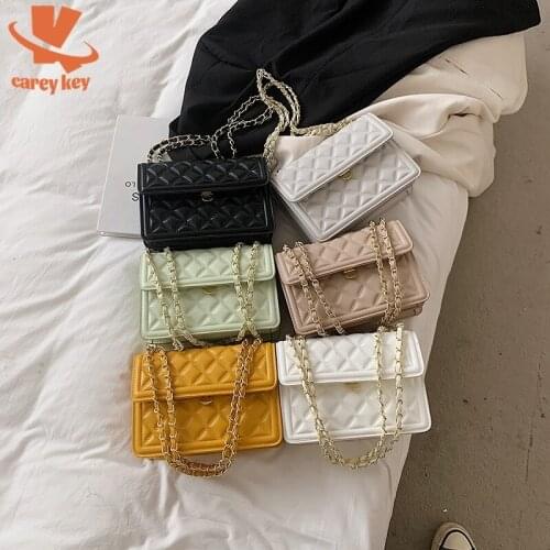 CAREY KEY Lingge Small PU Leather Flap Crossbody Bags For Women Luxury Ladies Handbags Designer Chain Travel Shoulder Purses