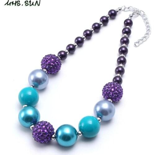 MHS.SUN 1PC Purple rhinestone chunky beaded necklace for baby kids handmade bubblegum jewelry gift boys girls chocker necklace