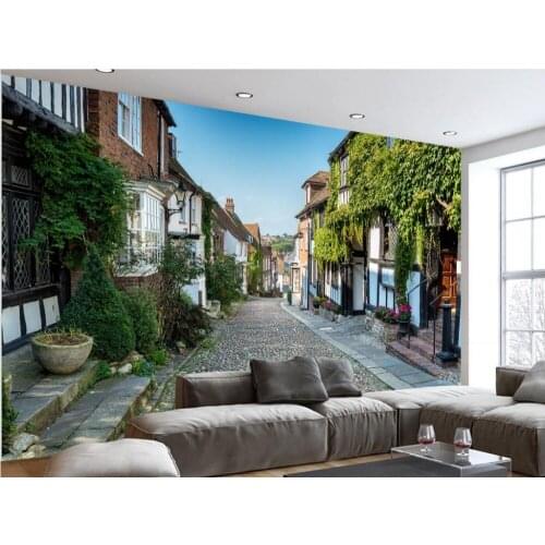 Fashion 3D Home Decor Beautiful European street town of European style landscape wallpaper modern living room wallpapers