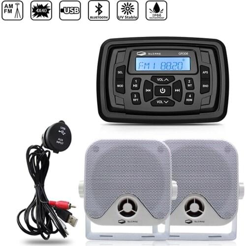 Marine Stereo Audio Boat Radio Bluetooth Receiver Car MP3 Player+4inch Marine Speakers+Boat USB Cable For RV UTV SPA Motorcycle