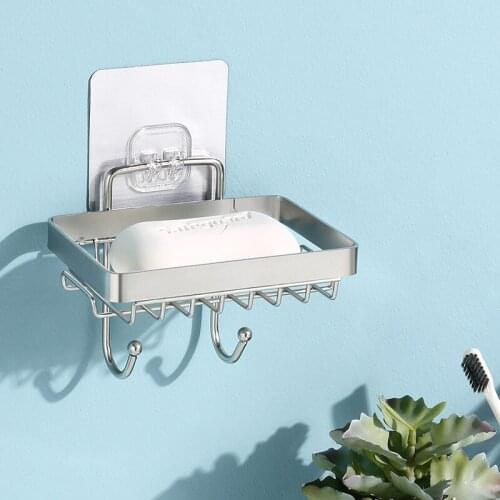 Puch Free Soap Dish With Hook 304 Stainless Steel Wall Mounted Bathroom Kitchen Soap Holder Rack