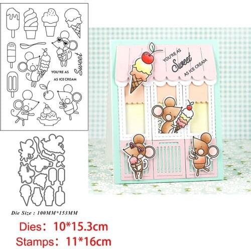 Mouse Mice Ice Cream Clear Stamps and Metal Cutting Dies DIY Scrapbooking Paper Photo Album Crafts Seal Punch Stencils