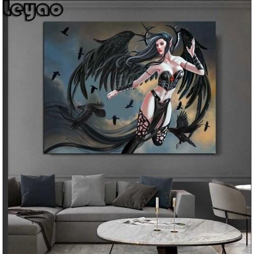 Diamond Painting Set Full Square/Round Drill Black Wing Angel 5D Diamond Embroidery Painting Cross Stitch Mosaic Picture