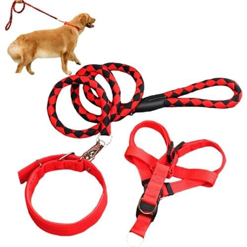 High Quality Pet Nylon Rope Dog Chain Pet Leashes Collars Harnesses Three-piece Sets Dog Leash Running Walk Train For Large Dogs