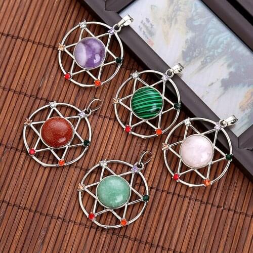Factory New Fashion Seven Chakra Six-pointed Star Rhinestones Color Crystal Natural Stone Pendant Necklace