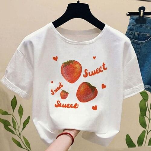 New Arrival Summer Cute Sweet Strawberry Watercolor Tee Tops Female Graphic Print T-shirt Women Funny Kawaii Tshirts
