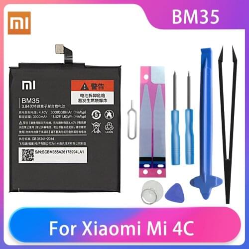 Original Xiaomi Mi 4C Mi4C Phone Batterries BM35 High Capacity Rechargeable Xiaomi Phone Battery 3080mAh +Free Tools Phone AKKU