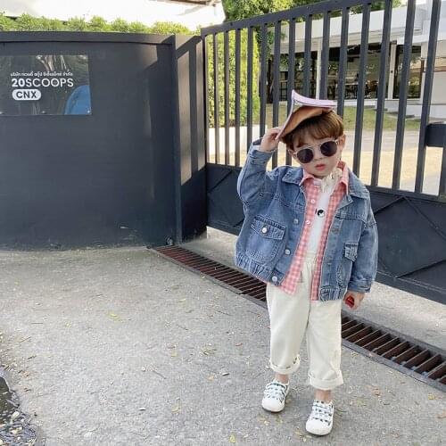2021 Autumn New Baby Cartoon Denim Jacket Korean Boys Casual Jackets Kids Fashion Coat Childrens Clothing For 1-6 Years Old Boy