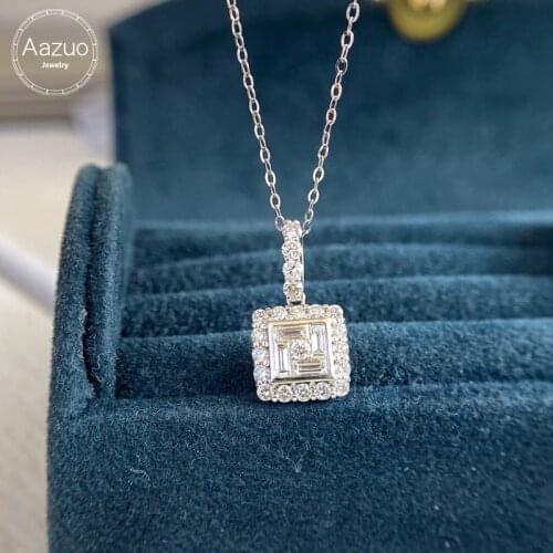 Aazuo 100% 18K White Gold Real Ladder Diamond Fashion Square Necklace gifted for Women 18 Inch Link Chain Au750
