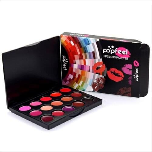 Popfeel 15 colors Matte lipstick Palette Long Lasting waterproof Brand Cosmetics MiniPigment Black Brown Gothic Lipstick Palette