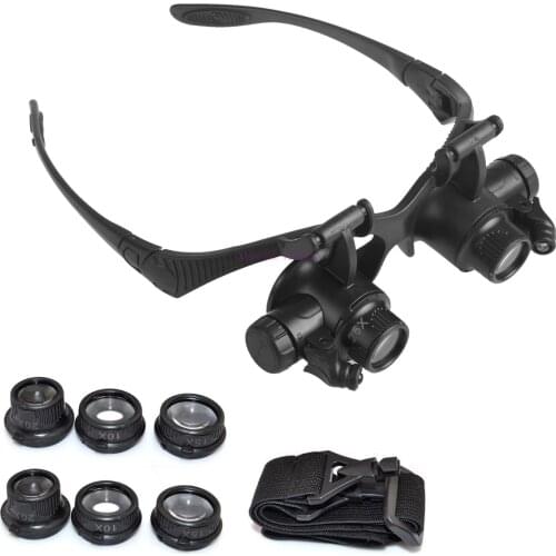 20set Magnifier Magnifying Glasses 10X 15X 20X 25X Dual Eye Jewelry With 2 LED Lights Loupe Lens For Dental Applications