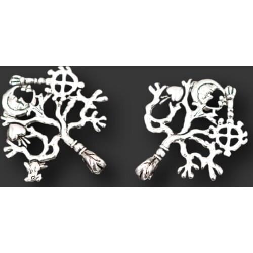 5pcs Silver Plated Tree of Life Pan Peach Tree Pendant Retro Necklace Earrings Metal Accessories DIY Charms Jewelry Craft Making