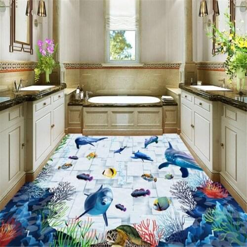Custom floor painting 3d Fresh underwater world living room bathroom floor home decoration papel de parede background wall paper
