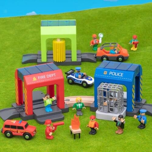 Of Fire Station Suits Compatible with Wooden Train Tracks Railway Toys Simulation Plastic Police Station Building Blocks Gifts