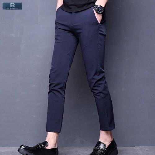 Straight Men Business Pants Cotton Polyester Autumn Soft Breathable Male Trousers Slim Fit Black Grey Navy Blue Casual Pant