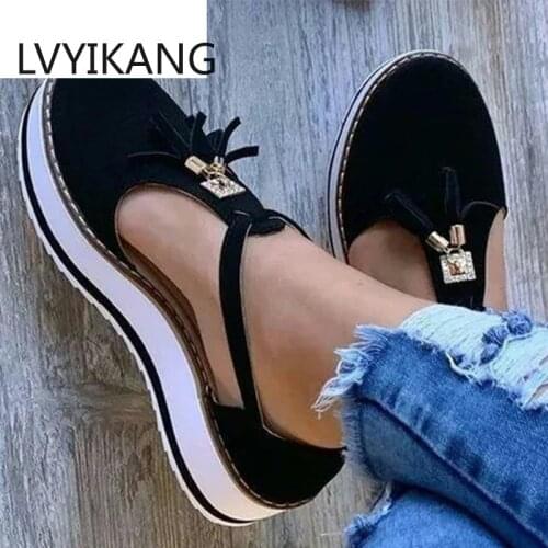 Women Summer Sandals Fashion Buckle Strap Solid Fringe Cover Heel Flat Platform Heel Casual Ladies Plus Sandals Womens Shoes