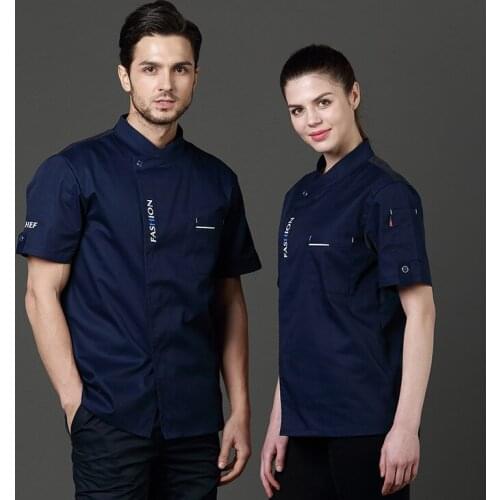 Chef Uniform Kitchen Bakery Cafe Food Service Short Sleeve Breathable Cook Wear Waiter Jacket Overall